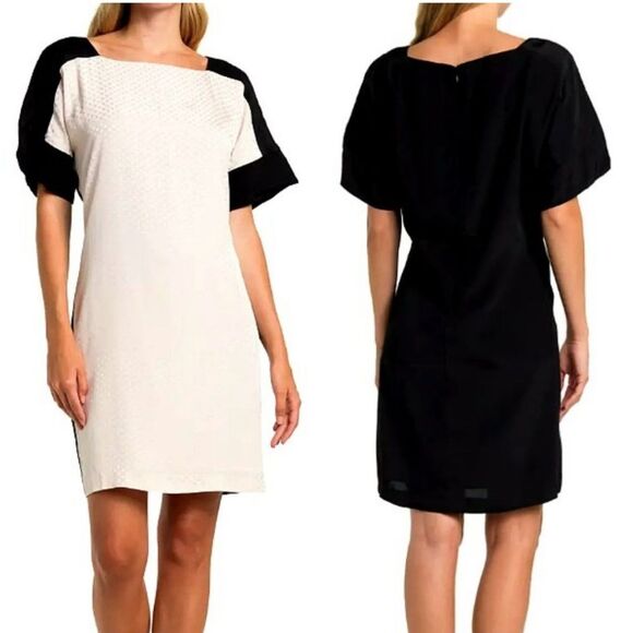 Club Monaco Women's Blush/Black Color Block Swiss Dot Archmand Robe Dress Sz 00 - Picture 1 of 6